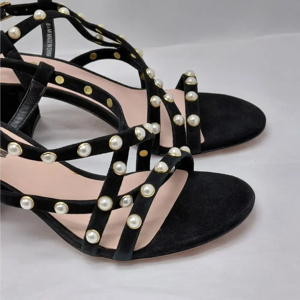 Kate Spade Womens Heels Size 6.5 Black Suede Sandal Block Heel Wedding Party